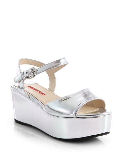 prada silber|Prada silver wedges.